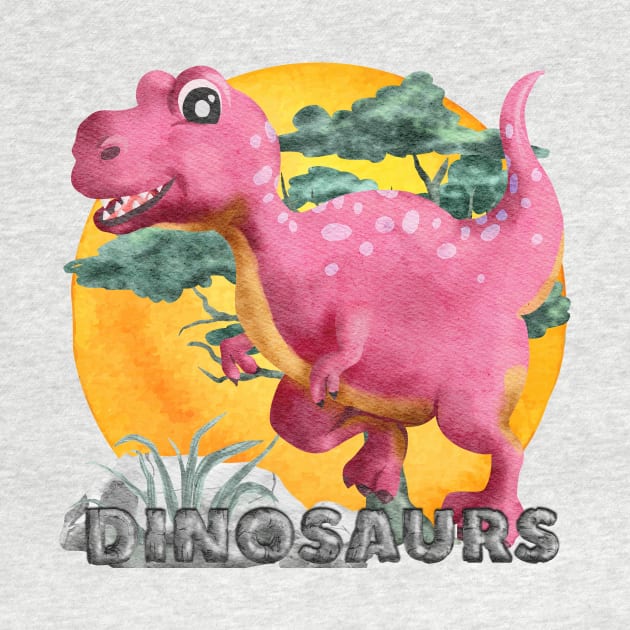 Pink Watercolor Dinosaur by The Lucid Frog